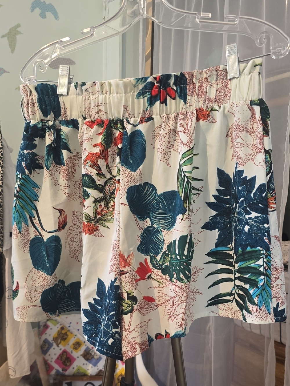 XL Floral Shorts Stretch Waust Size Teal Print